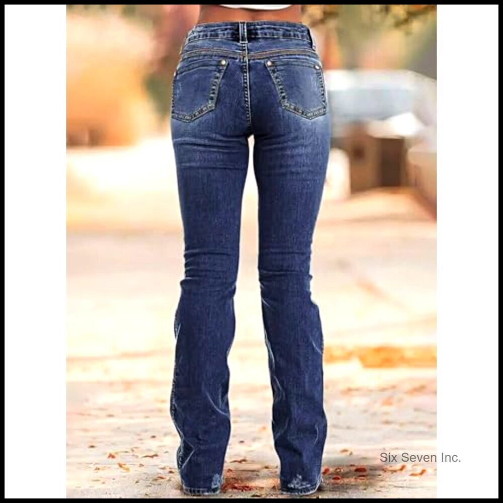 Mid Rise Bootcut Jeans Stretchy Denim Retro Flare Y2K Trendy Butt Lifting - Picture 3 of 5